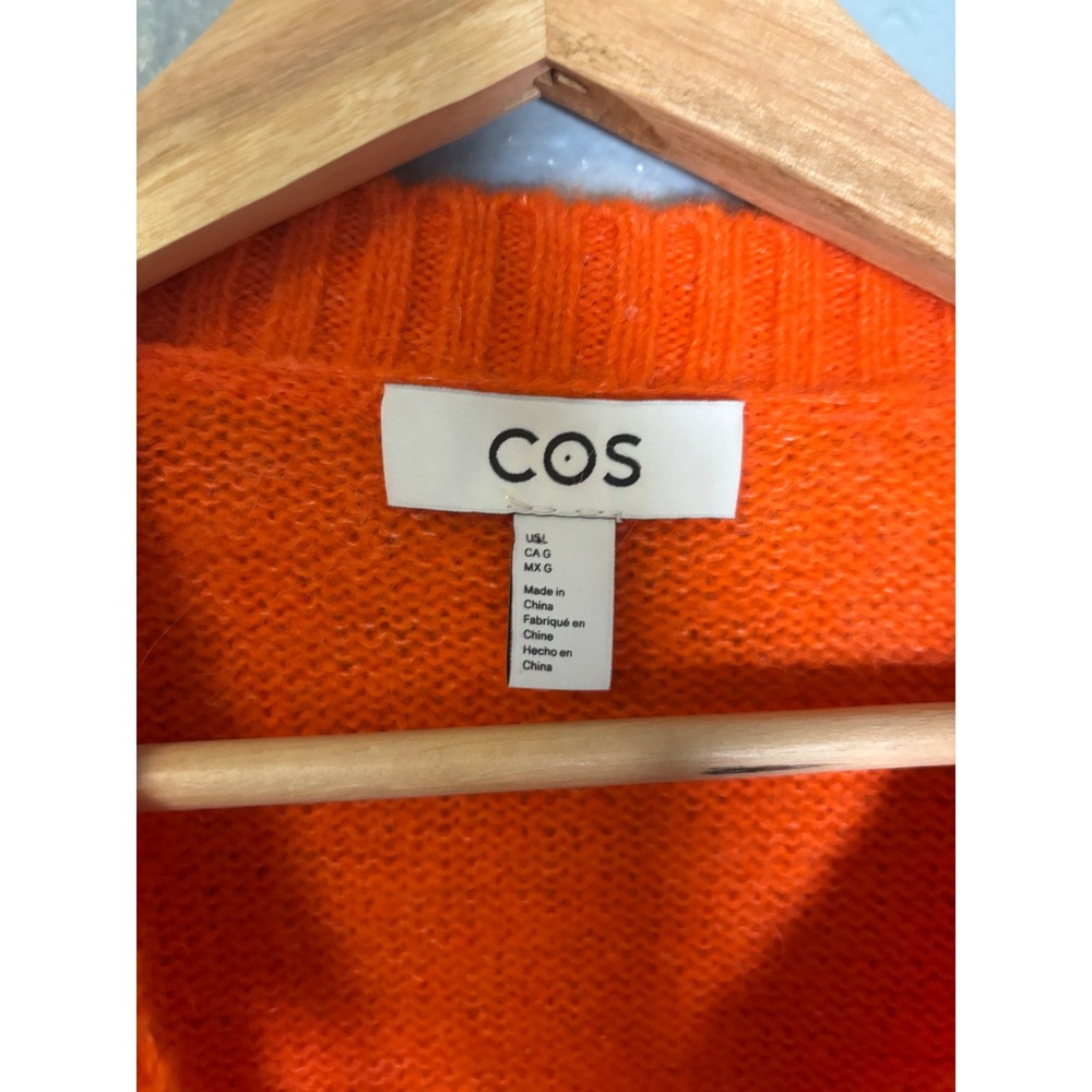 COS Womens Neon Orange Alpaca Wool Blend Crew Neck Fuzzy Knit Sweater Size Large - Picture 3 of 9